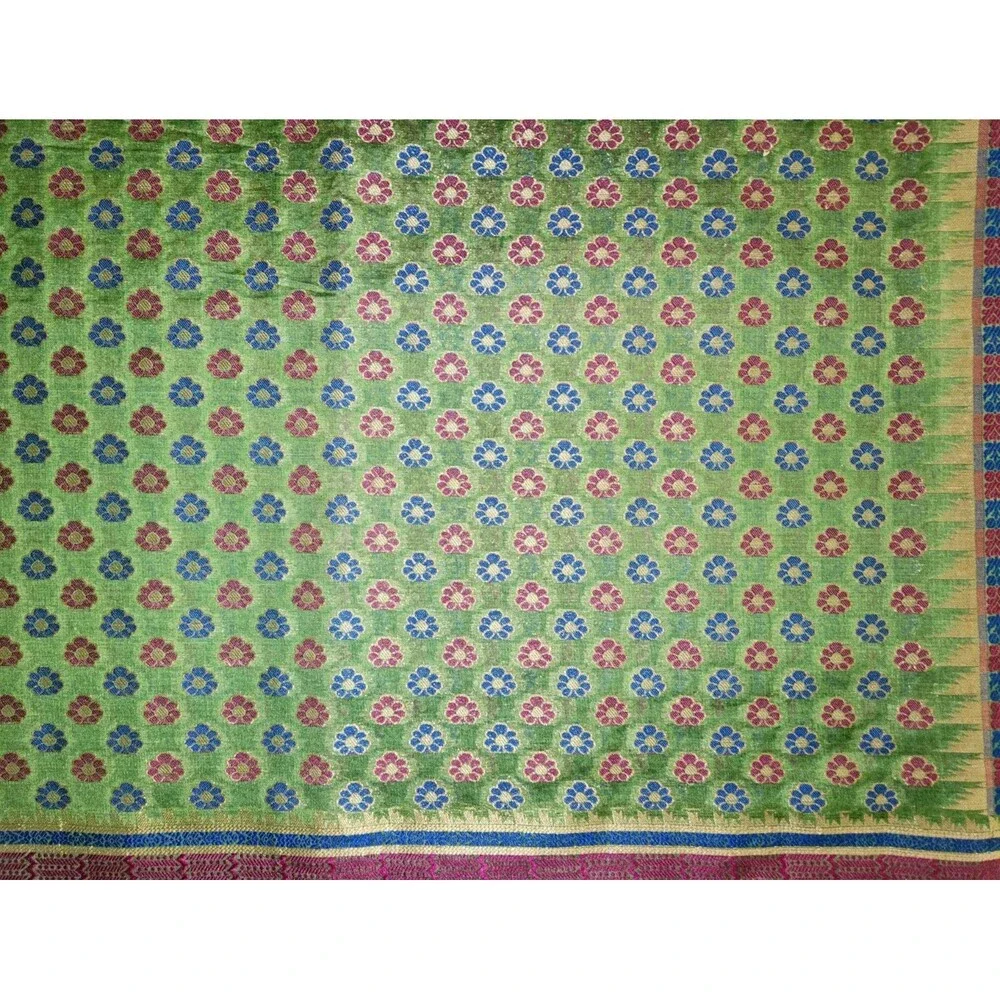 A Piece Of SARI Fabric Green Magenta Blue Gold Silver 5 Yd 30